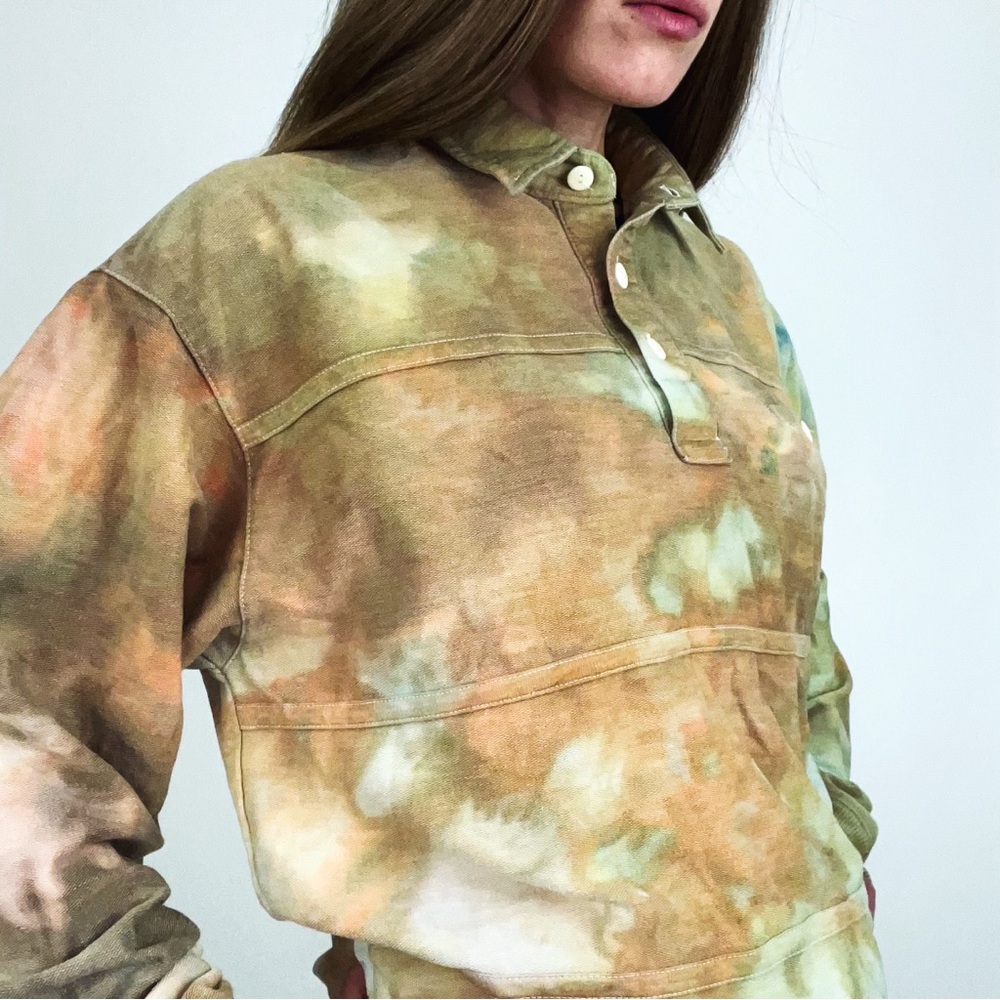 Vintage Hand-Dyed Button-Front Collared Sweatshirt | Size L